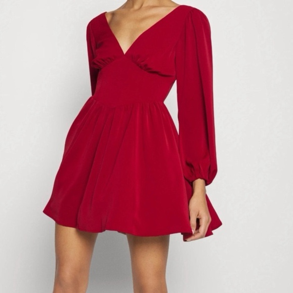 Abercrombie & Fitch Red Long-Sleeve V-Neck Mini Dress